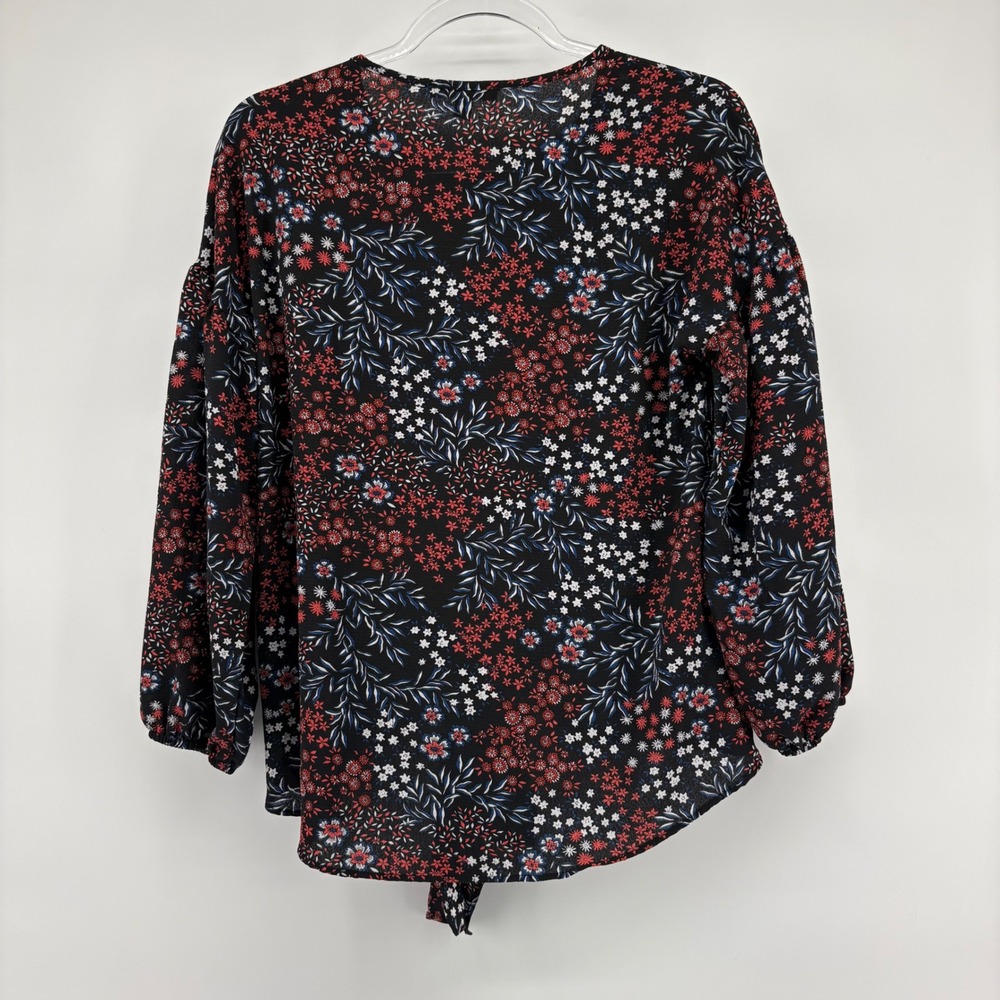 Signature Studio Womens S Floral Print Tie Front Blouse Sheer‎ Romantic Date - Picture 5 of 8